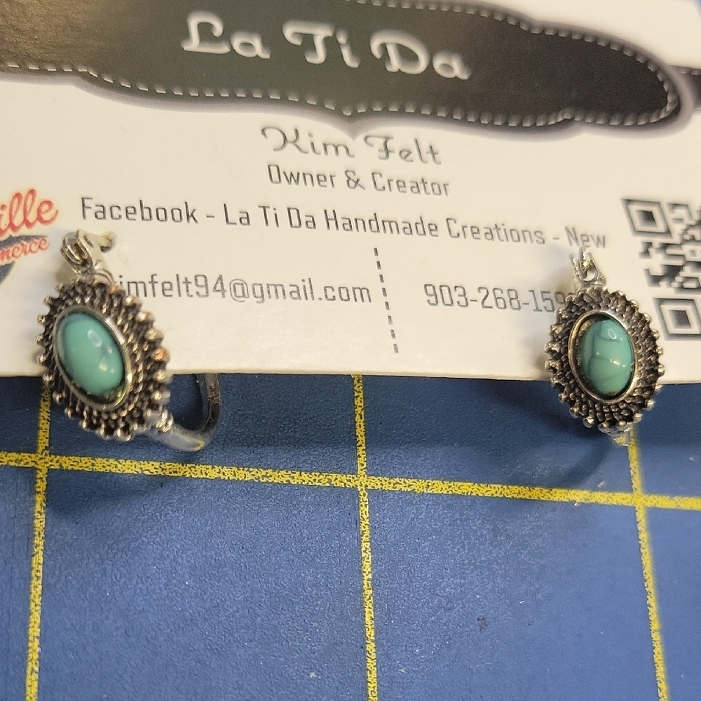 Silver Tone Faux Turquoise Earrings